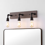 JONATHAN Y JYL1325A Corbett 22.13" 3-Light Rustic Farmhouse Iron LED Vanity Bohemian Industrial Bathroom Hallway Living Room Bedroom Mirror Cabinet, Oil Rubbed Bronze/Brown Wood Finish JONATHAN Y