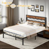 VECELO Full Size Bed Frame with Headboard, Heavy-Duty Platform Bedframe with Metal Slats Support, No Box Spring Needed, Easy Assembly, Black & Brown VECELO