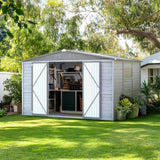 Jaxenor 8x10 FT Outdoor Wood Storage Shed, Garden Tool Shed with Windows, Outside Storage Shed Waterproof for Backyard, Garden, Patio, 4 Vents (Without Floor) Gray Jaxenor