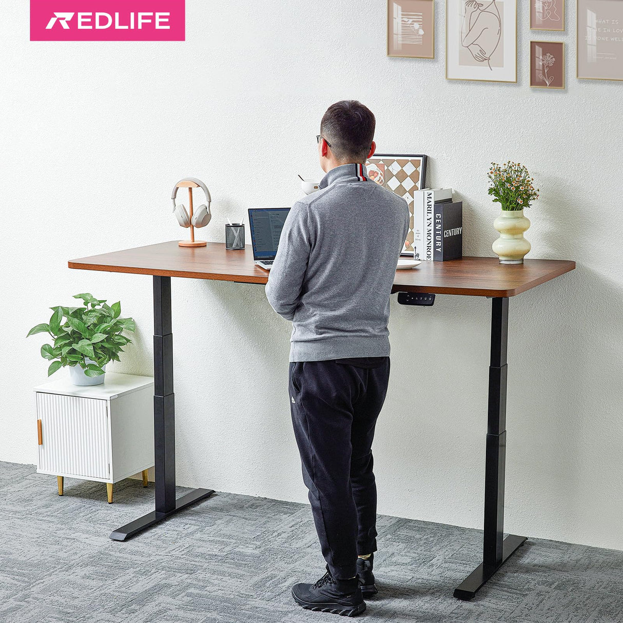Redlife Electric Standing Desk Frame,Dual Motor Adjustable Height Desk Legs Up to 47.2", Office Desk Base for Rising Desk, Work Desk for Home Office, (Black Frame Only)… Redlifeᅟᅠ