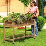 DWVO 47x18x31in Raised Garden Bed, Weather Resistant Poly Wood Planter Box Stand, Planter Box with Legs & Lockable Wheels, Elevated Garden Bed for Backyard Patio Balcony - Brown DWVO