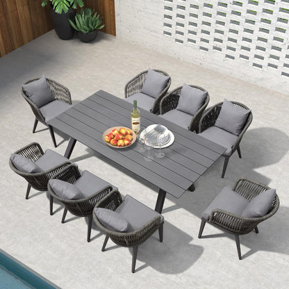 PURPLE LEAF 9 Pieces Patio Dining Sets All-weather Wicker Outdoor Patio Furniture with Table All Aluminum Frame for Lawn Garden Backyard Deck Outdoor Dining Sets with Cushions and Pillows, Gr - WoodArtSupply