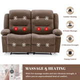Weture Oversized Recliner Loveseat with Heat and Massage, Wall-Hugger Reclining Sofa with Cup Holders and USB Port, Big Large 2-Seater Double RV Recliner Loveseat for Living Room (Fabric, Brown) Weture
