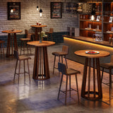 LITTLE TREE Round Bar Table, 37.6 inch H Farmhouse Wooden Bistro Pub Table with Solid Wood Legs, Small Pub Cocktail Tables for Dining, Cafe, Living Room, Apartment, Balcony LITTLE TREE