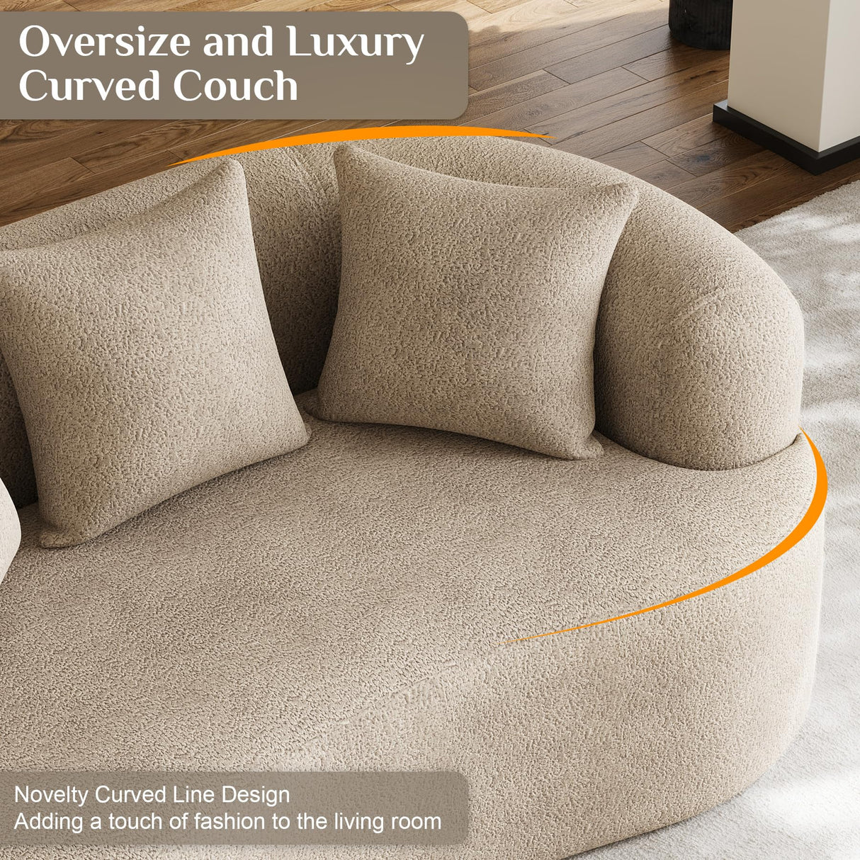 68.5" Loveseat Sofa for Living Room, Modern Luxury Plush Chenille Extra Deep Seat Curved Cloud Floor Couch with 3 Throw Pillows for Small Spaces, No Assembly Needed, Light Brown DAMAIFROM