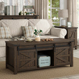 Furnihold 47.3'' Lift Top Coffee Table Rectangle Farmhouse Coffee Table with Storage Rustic Center Table with Sliding Barn Doors for Living Room, Home, Dark Brown Furnihold
