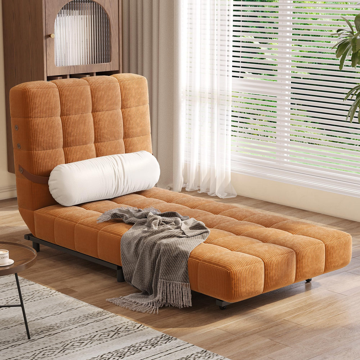 JASIWAY Convertible Chair Bed Sleeper for Adults, 3-in-1 Convertable Single Sofa Futon Chair for Small Spaces, Foldable Sleeping Chaise Lounge, Trifold, Armless, Corduroy (Caramel) JASIWAY