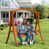 VINGLI Heavy Duty 880 LBS Patio Porch Swing Outdoor with Cup Holder, Hanging Chair with Adjustable Secure Chains, Pine Wood Outdoor Bench Tree Swing for Yard | Garden | Lawn | Balcony (5 FT, Brown) VINGLI