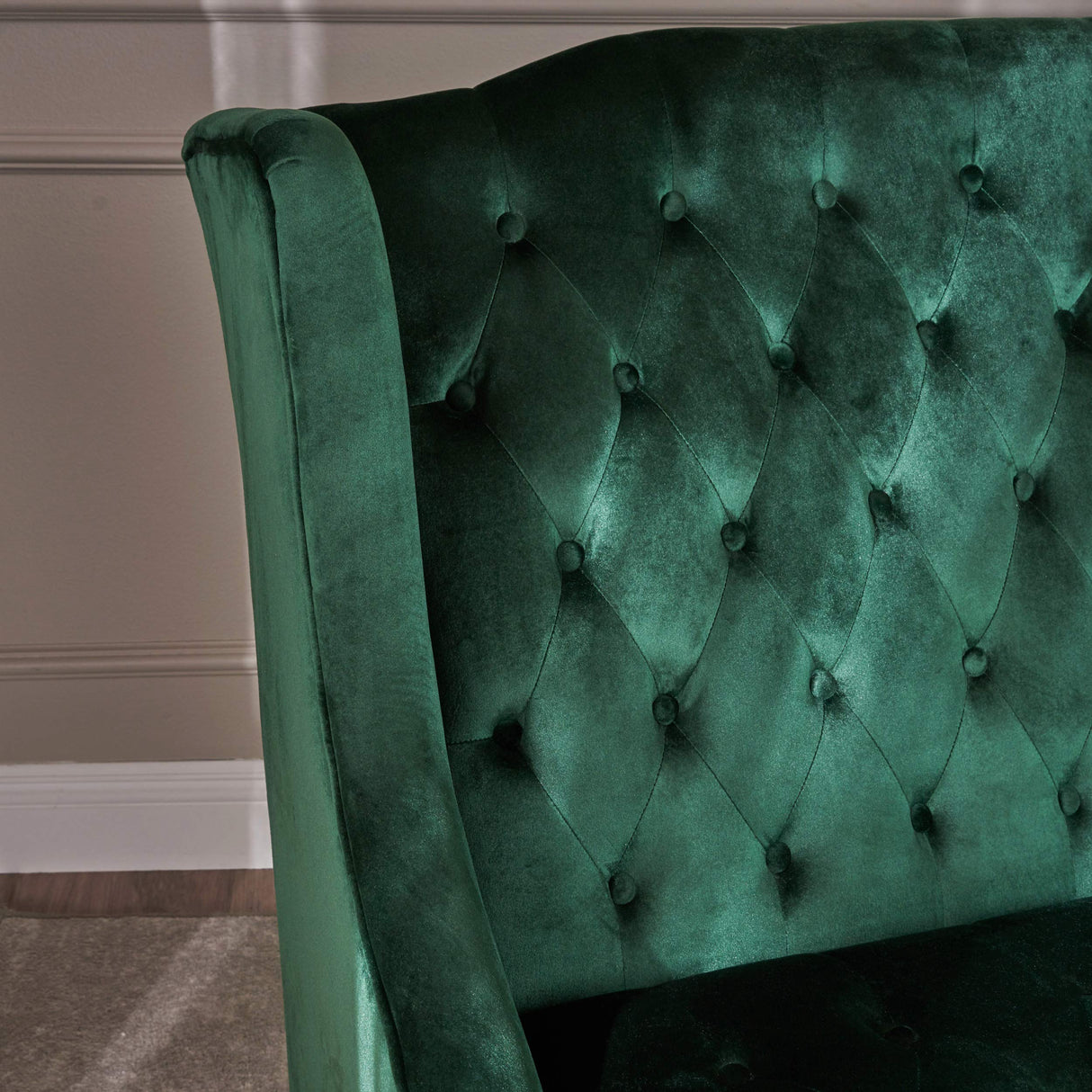 Christopher Knight Home Leora Modern Glam Tufted Velvet Wingback Loveseat, Emerald / Dark Brown Christopher Knight Home