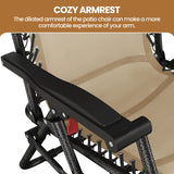 Yaheetech Zero Gravity Recliners Outdoor Adjustable Folding Reclining Lounge Chairs w/Pillows, Cup Holder Trays and Carry Strap for Patio Backyard Beach Beige Set of 2 Yaheetech