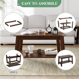 31.49" Coffee Table, 2-Tier Small Living Room Table, Rustic Modern Farmhouse Wood for Living Room, Bedroom, Walnut, Easy Assembly Elementool