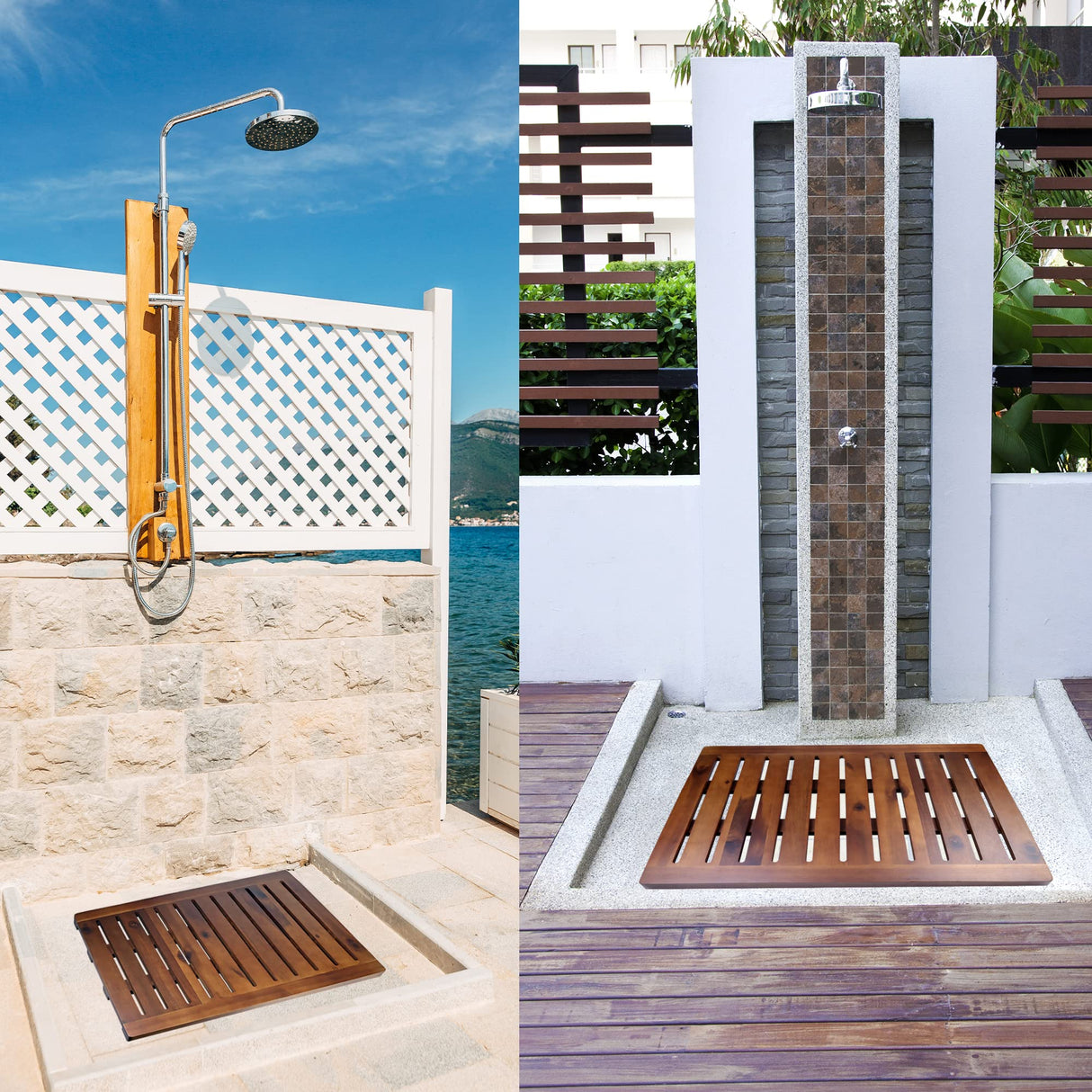 Acacia Wood Shower Mat 24x18 Inches by Demigo, Luxury Bath Mat Non Slip for Bathroom Bathtub Shower Spa Garden Home, Wooden Floor Mat Square Large for Outdoor and Indoor Demigo