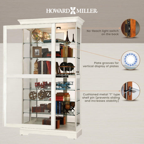 Howard Miller Tyler IV Curio Cabinet – White Finish Sliding Door Glass Display, Mirrored Back, Built-in Lighting, 6 Adjustable Shelves, Lockable Door for Collectibles in Modern Home Décor Howard Miller