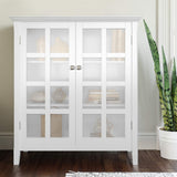 SIMPLIHOME Acadian SOLID WOOD 39 inch Wide Transitional Medium Storage Cabinet in White, with 2 Tempered Glass Doors, 4 Adjustable Shelves SIMPLIHOME