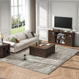 Hlivelood 66" Farmhouse TV Stand with Power Outlets for 75 65 Inch TVs, Entertainment Center with Sliding Barn Door & Large Storage Cabinets w/Adjustable Shelf, 33" Tall TV Media Console, Brown Hlivelood