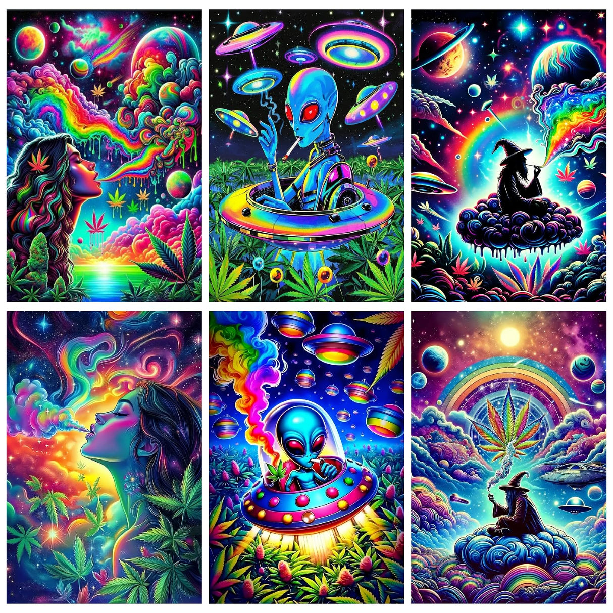 6 Pack Rainbow Diamond Art Kits for Adults, Starry Alien Diamond Painting Kits for Adults Beginners, DIY 5D Round Full Drill Crystal Gem Art Crafts for Gift Home Wall Decor 12x16 Inch askkqtx