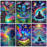 6 Pack Rainbow Diamond Art Kits for Adults, Starry Alien Diamond Painting Kits for Adults Beginners, DIY 5D Round Full Drill Crystal Gem Art Crafts for Gift Home Wall Decor 12x16 Inch askkqtx