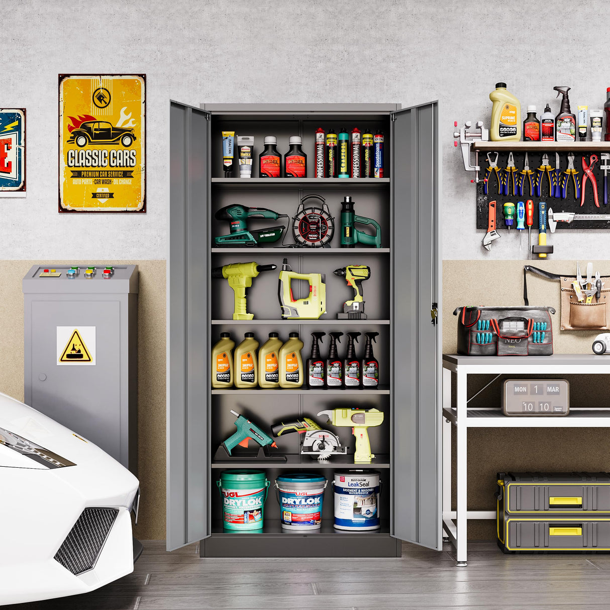 LISSIMO Metal Garage Storage Cabinet,71" H Tall Tool Cabinet with 2 Doors and 5 Adjustbale Shelves,Lockable Tool Cabinet for Garage,Basement,Home Office LISSIMO