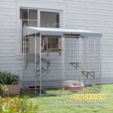 PawHut 79" Large Catio Outdoor Cat Enclosure, Galvanized Steel Outdoor Cat House with 420D Waterproof Canopy for 1-3 Large Cat, Walk-in Cat Cage with Sleeping Box, Jumping Platforms, Silver PawHut