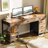 Huuger Computer Desk with 6 Drawers, 54 Inch Office Desk with Shelves, Reversible Gaming Desk, Corner Desk with Storage, Work Desk for Home Office, Study, Living Room, Rustic Brown Huuger