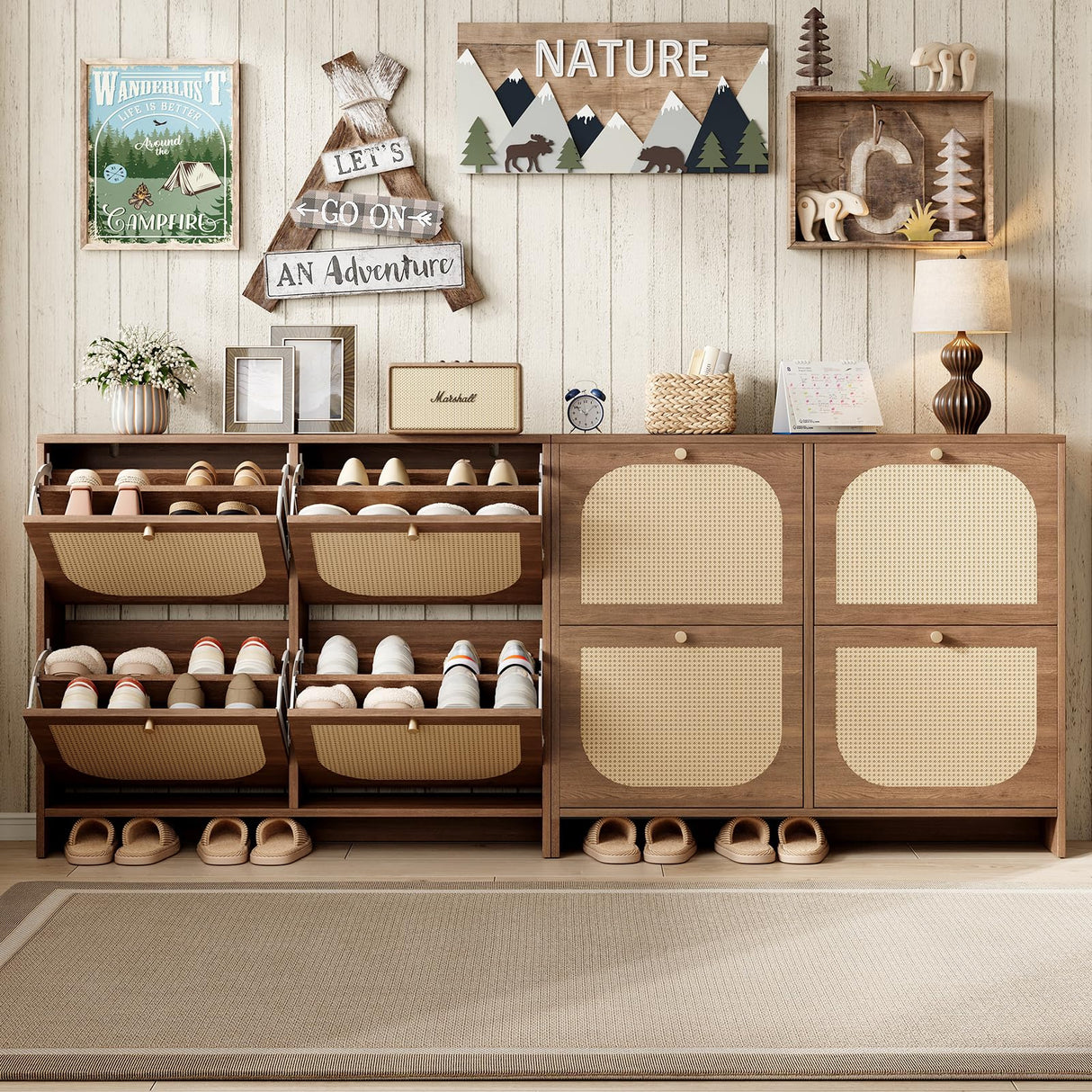 Nicetree Shoe Cabinet Storage for Entryway, Narrow Shoe Organizers with 4 Flip Drawers, Freestanding Large Shoe Rack with 3-Tier Adjustable Shelves for Hallway Nicetree