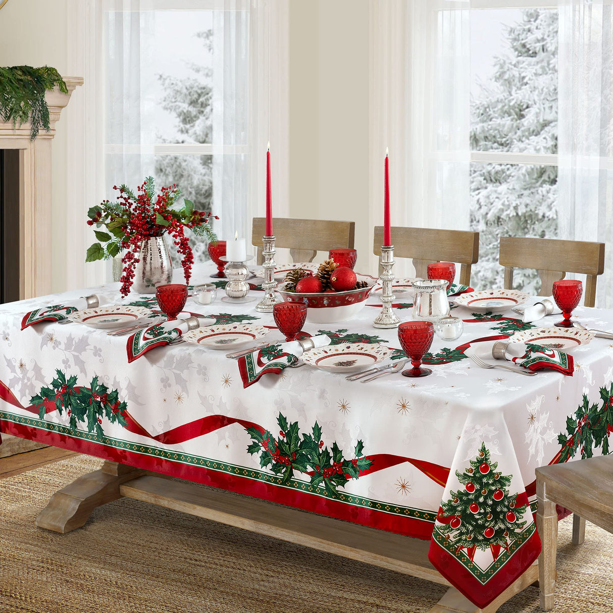 Elrene Home Fashions Villeroy & Boch Toy's Delight Christmas Wrinkle Resistant Fabric Tablecloth, Holiday Table Decor, 60"x102" Rectangle, Multi Elrene