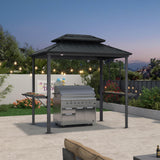 PURPLE LEAF 6' X 8' Hardtop Grill Gazebo for Patio Permanent Aluminum Barbeque Shelter Gazebo Canopy with Ceiling Hook and Shelves Double Tiered Grey PURPLE LEAF