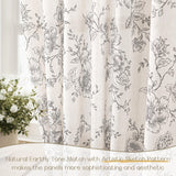 Floral Linen Curtains 108 inch Length for Living Room Black and Cream Patterned Curtains Sketch Print Burlap Textured Rustic Farmhouse Country Curtains Shabby Chic Extra Long Floral Drapes 9 FT Meikelor