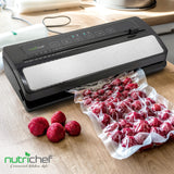 NutriChef Vacuum Sealer | Automatic Vacuum Air Sealing System For Food Preservation w/ Starter Kit | Compact Design | Lab Tested | Dry & Moist Food Modes | Led Indicator Lights, Stainless Steel, Black NutriChef