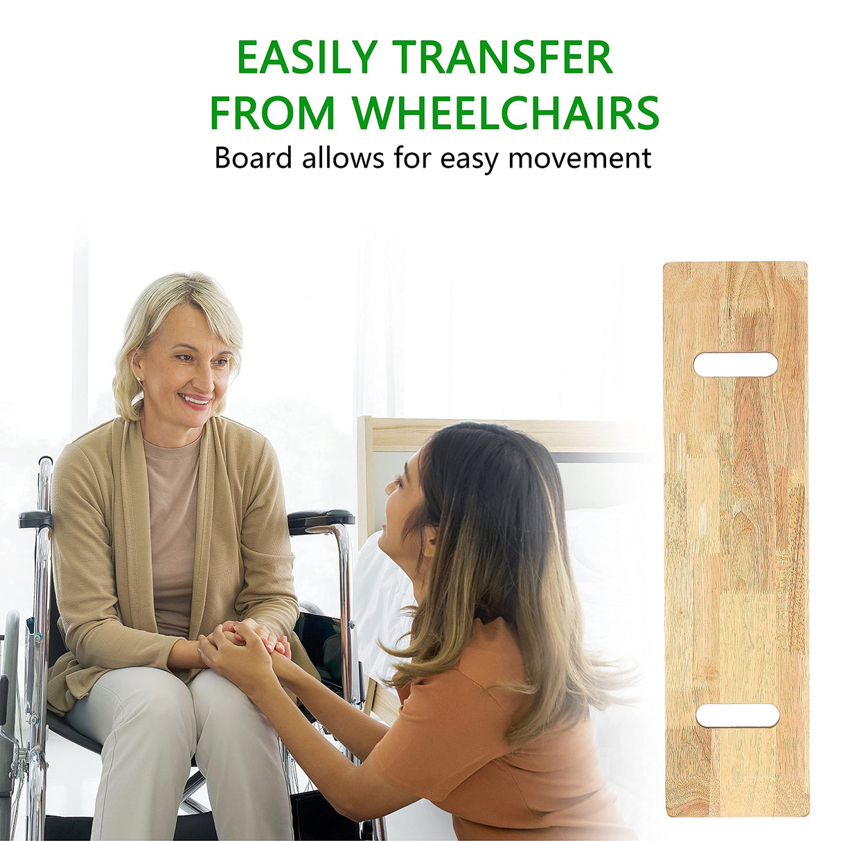 YPCBYNBS Wooden Transfer Board,Made of Heavy-Duty Hardwood for Transferring Disabled Patient,Elderly,Seniors Between Wheelchair,Bed,Commode,or Chair,30" with Two Hand Cutouts YPCBYNBS