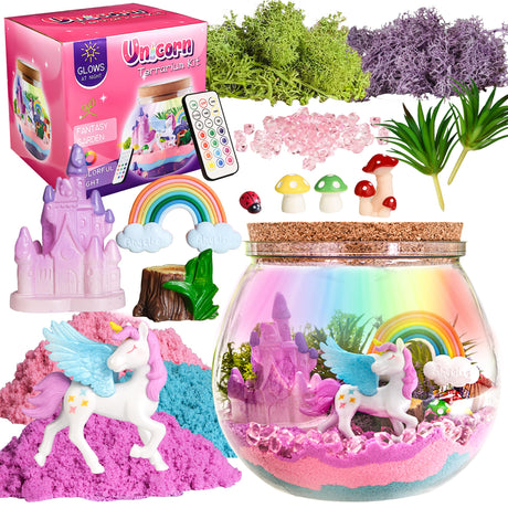 Unicorn Light-Up Terrarium Kit for Kids Birthday Gift for Girls Ages 4 5 6 7 8-12 Year Old - Unicorn Toys for Girls LED Night Light Birthday Gift DIY Arts and Crafts Kit for Kids AOFEGRLT