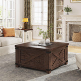 EnHomee 35.7" W Farmhouse Coffee Table with Storage, Large Square Coffee Table for Living Room, Wood Coffee Table with Flip-Top Lids, Coffee Tables with Hinged Lift Top, Brown EnHomee
