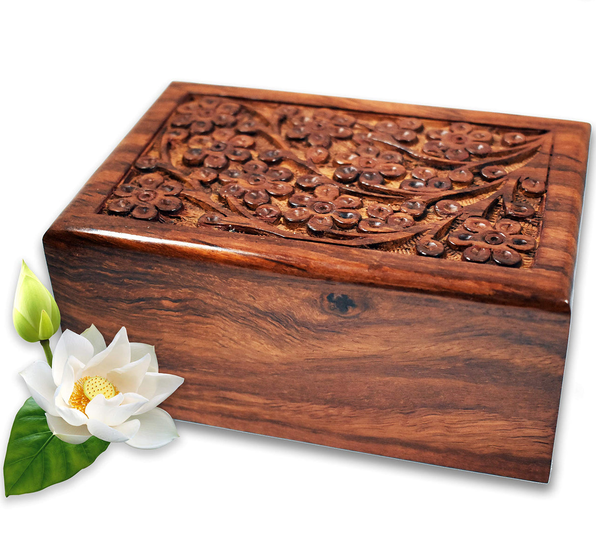 LINDIA MEMORIAL Handcrafted Rosewood Cremation Urns Beautiful Wooden Urn Tree of Life Design - Urns for Human or Pet Ashes (Large) LINDIA MEMORIAL