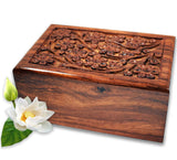 LINDIA MEMORIAL Handcrafted Rosewood Cremation Urns Beautiful Wooden Urn Tree of Life Design - Urns for Human or Pet Ashes (Large) LINDIA MEMORIAL