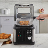 West Bend Deep Fryer with Adjustable Temperature Control Nonstick Basket Easy-View Window and Temperature Guide, Folding Handle and Locking Cover for Easy Storage, 3-Liter, Silver,Black, DFWB3LBK13 West Bend