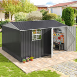 VIWAT 10X12 FT Outdoor Storage Shed, Metal Garden Shed with Updated Lockable Doors and Frame Structure, Large Tool Sheds for Backyard Garden Patio Lawn,Black VIWAT