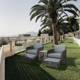 LEVELEVE Balcony Furniture 5 Piece Patio Conversation Set, PE Wicker Rattan Outdoor Lounge Chairs with Soft Cushions 2 Ottoman&Glass Table for Porch, Lawn-Brown Wicker LEVELEVE