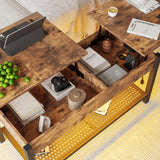 HOJINLINERO Lift Top Coffee Table with Storage/LED Lights,41.7" Small Coffee Table for Living Room,Farmhouse Coffee Table with Storage Shelf and Hidden Compartment,Dining Table Center Table,Brown HOJINLINERO