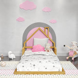 P'Kolino Casita House Twin Floor Bed - Montessori Inspired - Solid FSC Certified Solid Wood Floor Bed - Natural Wood P'Kolino