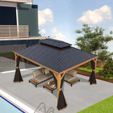 Kozyard Apollo 12’x16’ Hardtop Gazebo, Wooden Coated Aluminum Frame Canopy with Galvanized Steel Double Roof, Outdoor Permanent Metal Pavilion with Netting for Patio, Deck and Lawn (12ft x 16ft) Kozyard