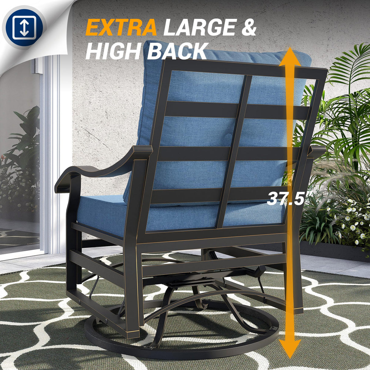 UDPATIO Outdoor Swivel Rocker Chairs, 3 Piece Metal Patio Rocking Chairs with Blue Padded Cushions Patio Bistro Furniture Set with Side Table for Porch Balcony Backyard, Blue UDPATIO