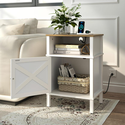 CIILAAILE Nightstand with Charging Station, Farmhouse Nightstand, end Table with 2 Tiers Storage Space and Storage Cabinet, Sofa Side Tables for Bedroom, Living Room WGBZ0601 - WoodArtSupply