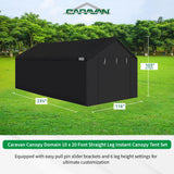 Caravan Canopy Domain 10 x 20 Foot Durable Portable Garage Carport Canopy Car Tent Sidewalls with Dual Zippers and Roll Up Door, Black (Anchor/Mounting Materials + Sidewalls Included) Caravan