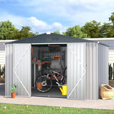 ACOJOY 10'x10' Shed, Large Metal Storage Sheds & Outdoor Clearance, Steel Backyard Shed with Lockable Doors, Utility and Tool Storage for Garden, Patio, Outside Use in White AECOJOY