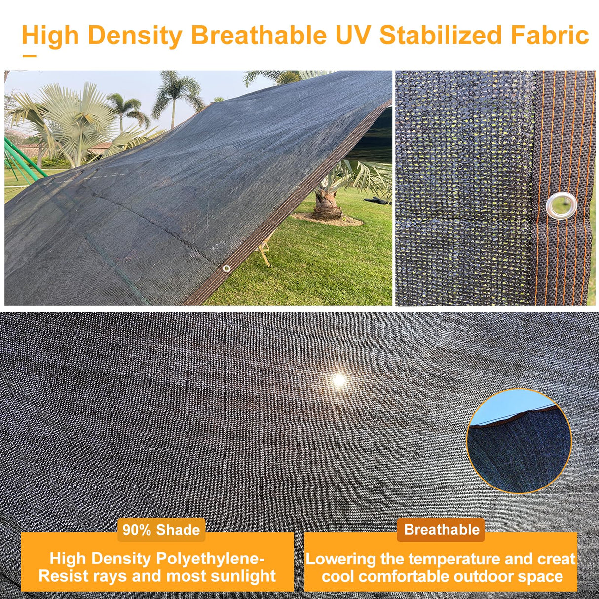 UCINNOVATE 10x10 FT Sunblock Mesh Shade, 90% Sun Shade Cloth Fabric Plants Shade Screen Netting with Grommets, Durable Sunshade UV Resistant Fabric for Pergola Patio Lawn Garden Deck or Dog Kennel UCINNOVATE