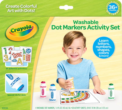 Crayola Washable Dot Markers Activity Set, 30 Toddler Coloring Pages & 4 Washable Markers, Dot Paints for Toddlers, Toddler Gifts, Ages 3+