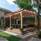 MUPATER 12x20 FT Retratable Wooden Pergola Gazebo for Patio with Arched Roof and Stakes, Outdoor Pergola Garden Shelter Cedar Framed for Backyard,Deck,Garden MUPATER