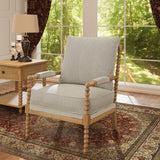 Morden Fort Linen Fabric Spindle Accent Chair with Wood Frame, French Style Accent Chairs with Padded Spring Seat and Armrest Pads, Brushed Base for Living Room Bedroom Farmhouse Office Balcony(Beige) Morden Fort