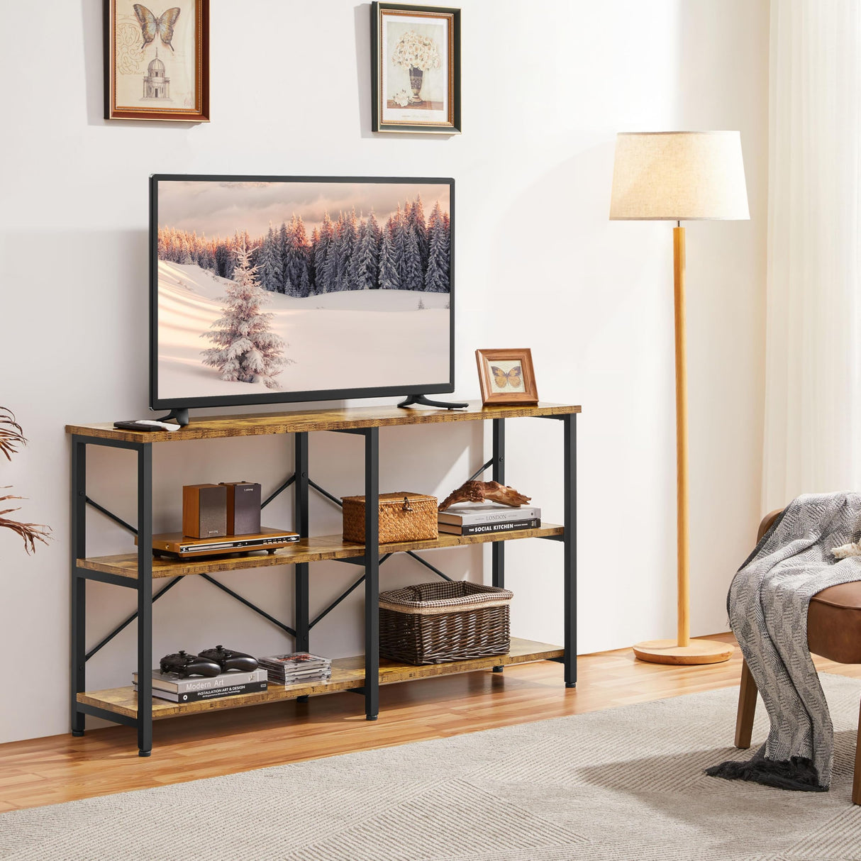 Yaheetech 55 Inch Console Table, Industrial Entryway Table with 3-Tier Storage Shelves, Sofa Table Narrow Long for Living Room, Entryway, Hallway, Foyer, Metal Frame, Rustic Brown Yaheetech