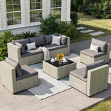 VONZOY Patio Furniture Set, 7-Piece Outdoor Sectional All-Weather Wicker Patio Conversation Set for Backyard (Grey Cushions with Grey Rattan) VONZOY